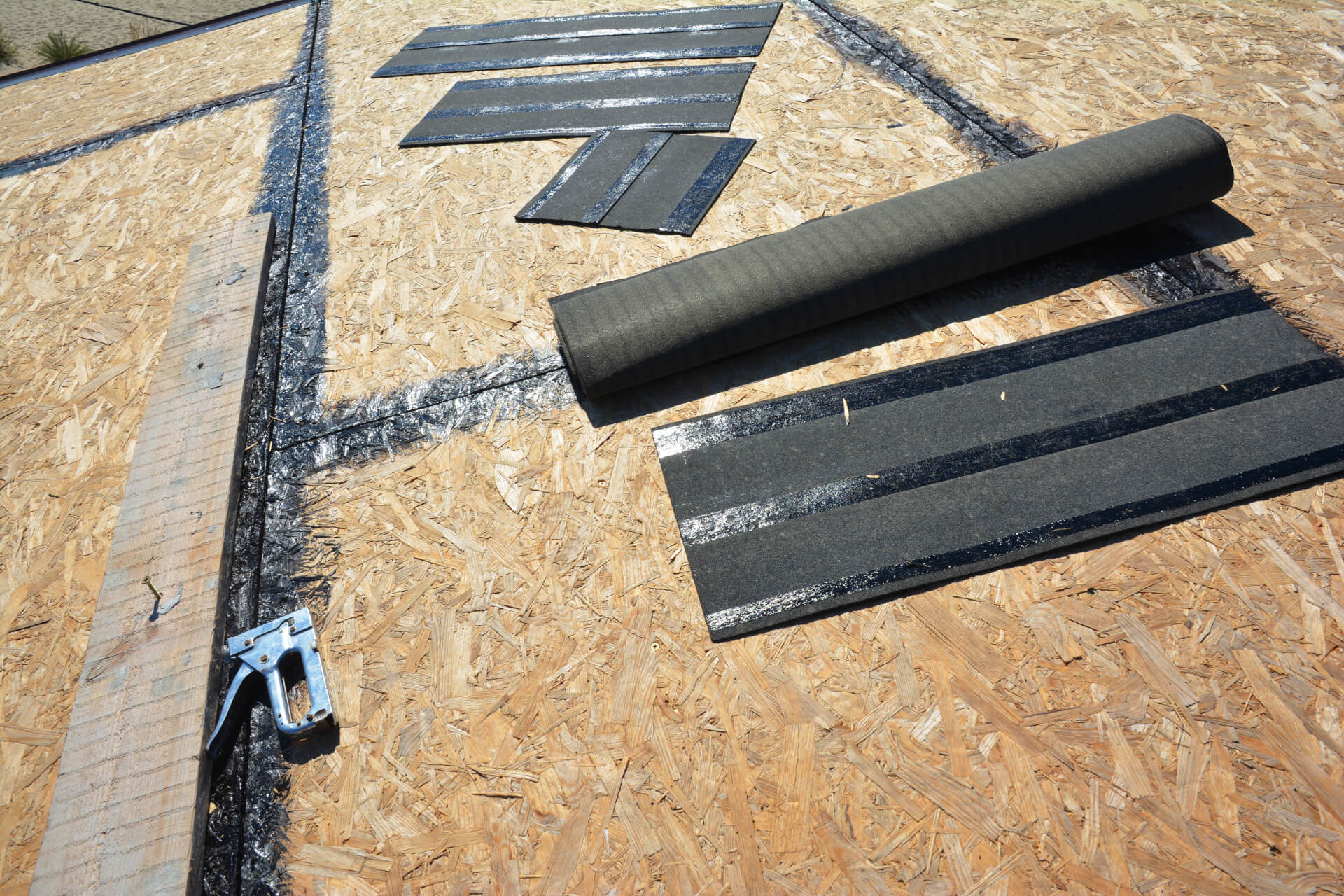 Full SBS modified bitumen membrane replacement being installed on a Calgary flat roof